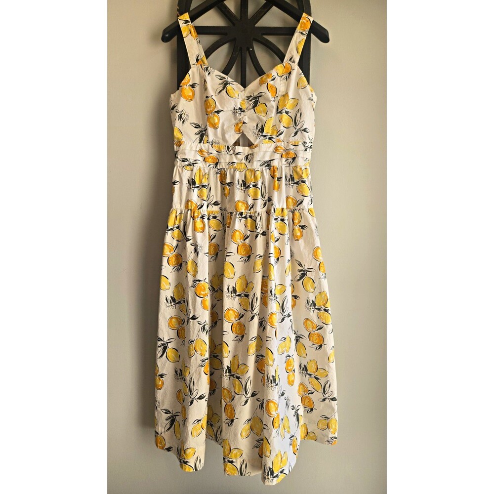 Free Assembly Lemon Floral Sweetheart Smocked Midi Sundress Size M Sleeveless